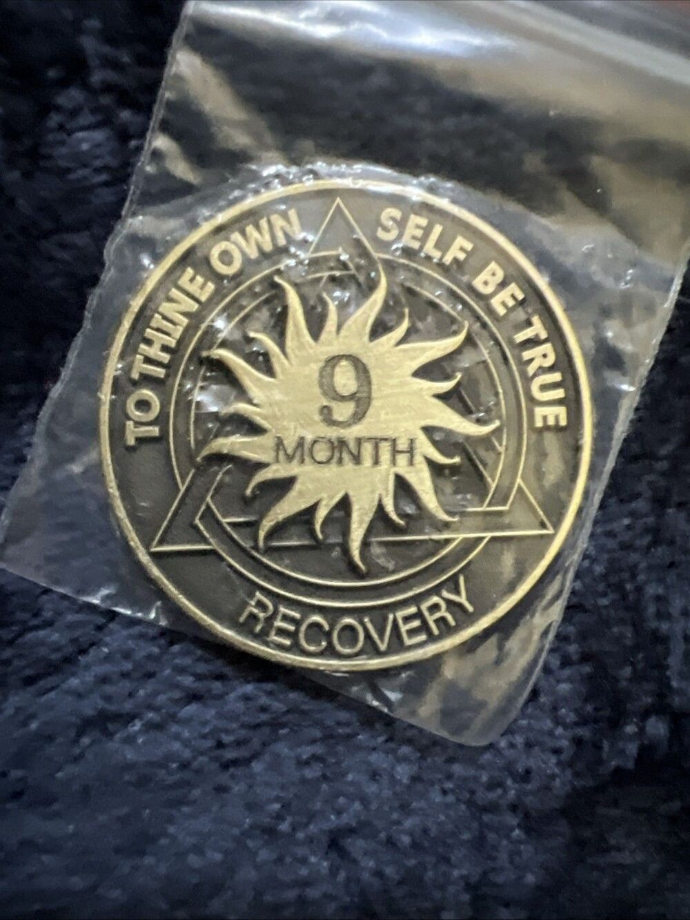 9 Month AA Bronze Sun Serenity Prayer Coin Chip Recovery Anniversary Token NA